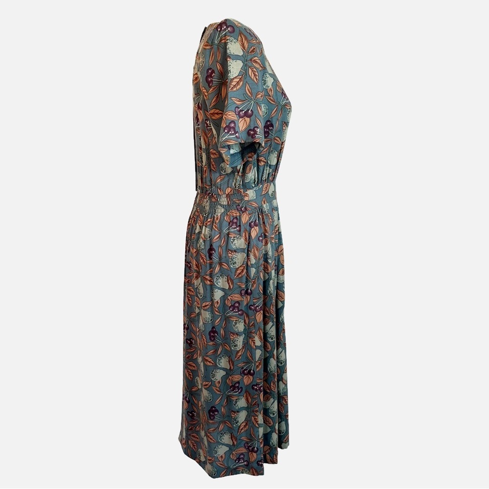 SOLD! Vintage 80's Karin Stevens Green Fruit Pleated A-Line Midi Dress 8 Petite - Picture 9 of 16